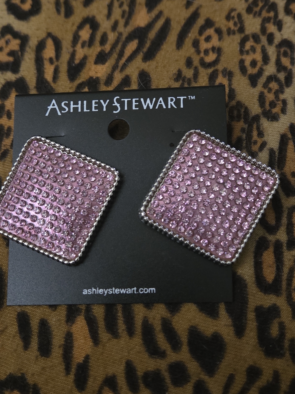 NWT Ashley Stewart Pink Rhinestone Statement Earrings